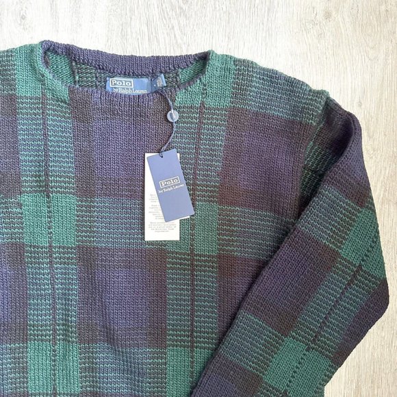 POLO RALPH LAUREN MANOS DEL URUGUAY Preppy Navy Green Plaid Knit Jumper NWT - Picture 2 of 9